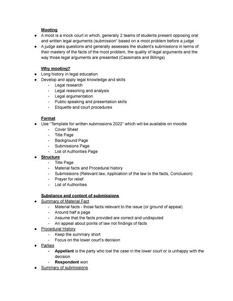 LEGAL104 Moot Written Submission Mooting A Moot Is A Mock Court In