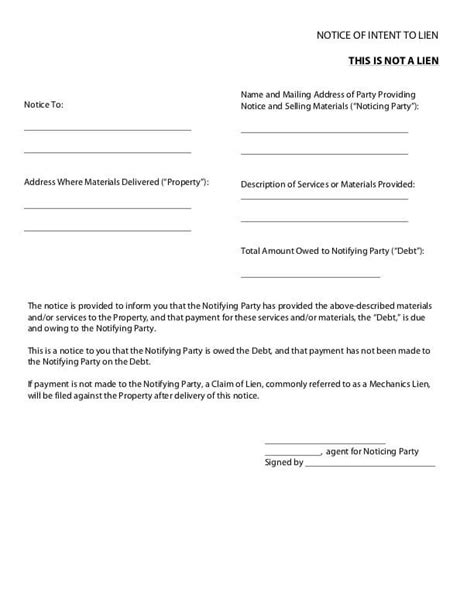 Printable Intent To Lien Form