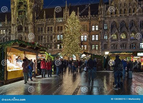 Christmas Market on Marienplatz in Munich in Dusk, Germany Editorial Image - Image of lights ...