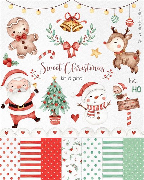 Sweet Christmas Watercolor Clipart Cute Santa Watercolor Graphics