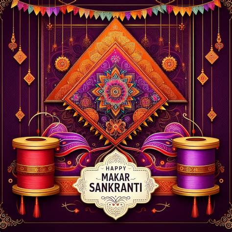 Premium Ai Image Creative Makar Sankranti Greeting Card Beautiful