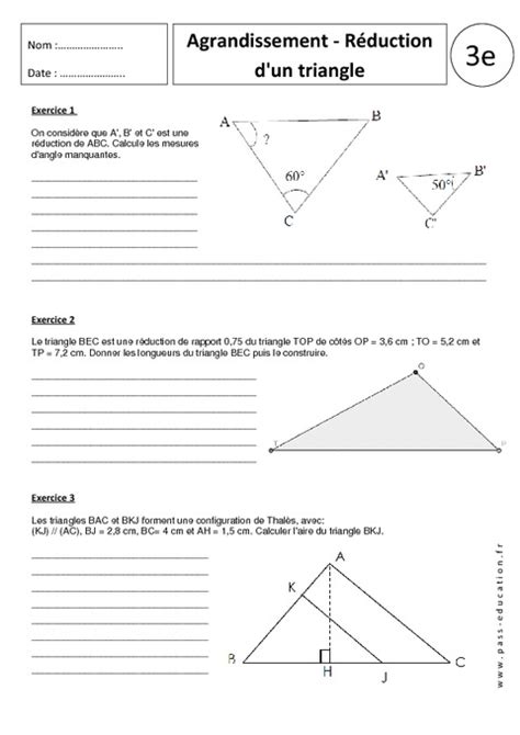 Triangles Agrandissement Réduction 3ème Exercices corrigés