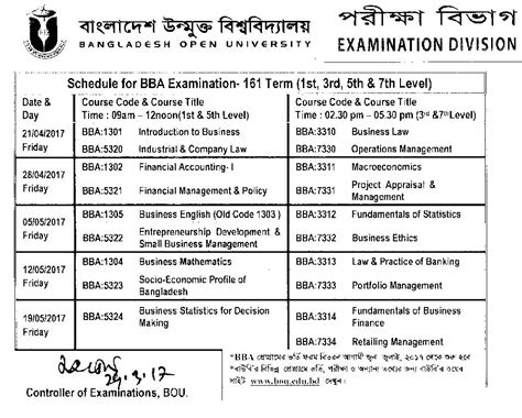 Bangladesh Open University BA/BSS Exam Routine 2017 - BD RESULTS 24