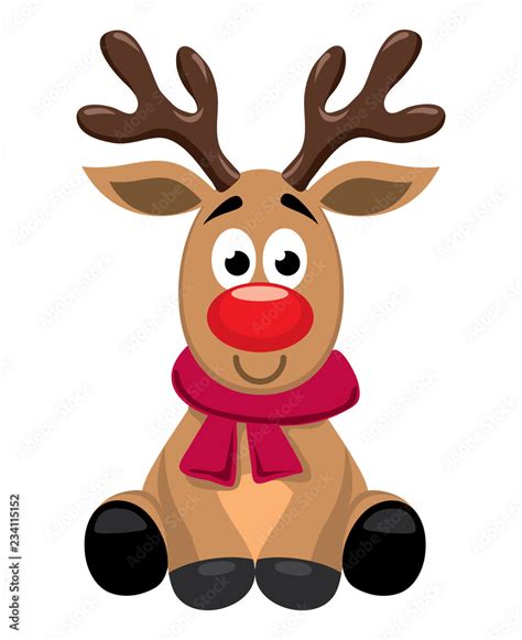 vector cute cartoon of red nosed reindeer toy, rudolph Stock Vector ...