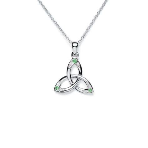 Sterling Silver Green CZ Trinity Knot Pendant Chain