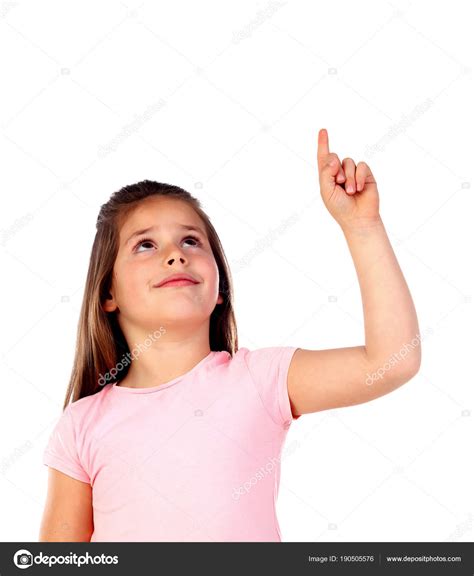 Cute Girl Pointing Her Finger Isolated White Background Stock Photo By