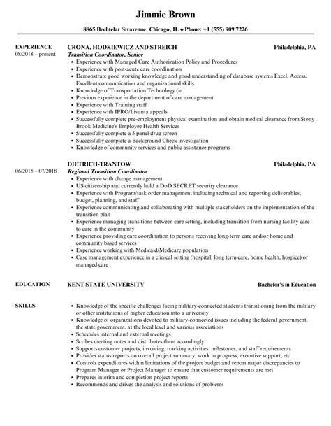 Transition Coordinator Resume Samples Velvet Jobs