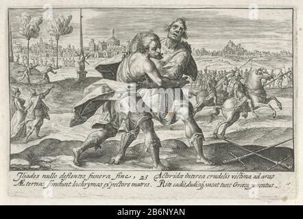 . Ajax and Odysseus fight for the armor of Achilles. In the margin a ...