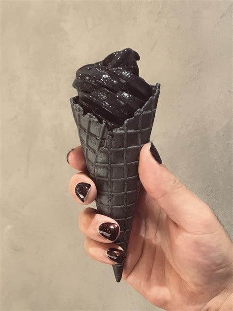 I Ate Goth Soft” Chocolate And Sesame Ice Cream In Black Waffle Cone