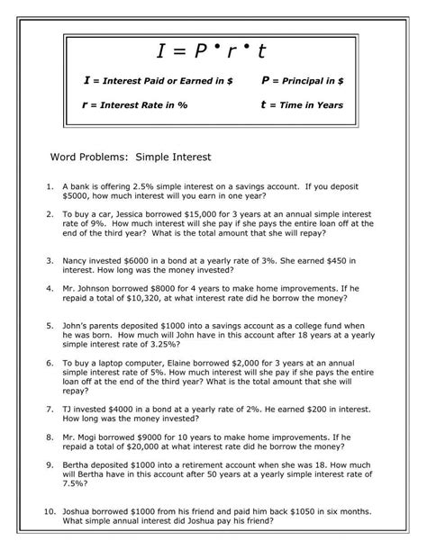 Simple Interest Worksheet Live Worksheets Worksheets Library