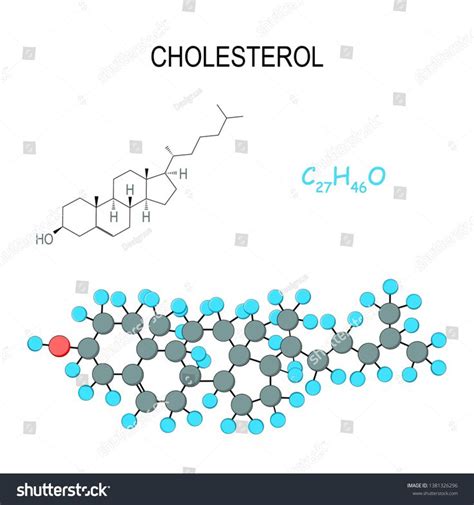 Cholesterol. Chemical structural formula and model of molecule. C27H46O ...