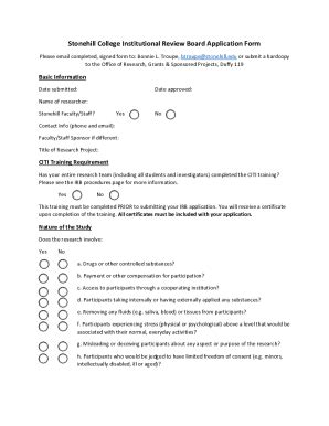 Fillable Online Stonehill College Institutional Review Board