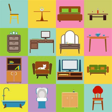 Flat Furniture Icons And Symbols Set For Living Room Isolated Vector