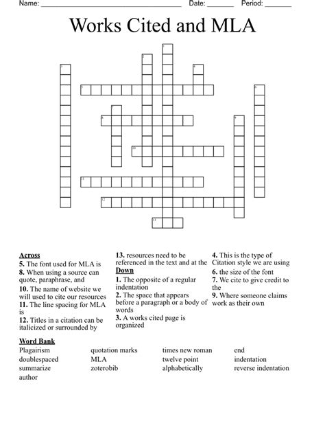 Mla Format Worksheet Wordmint