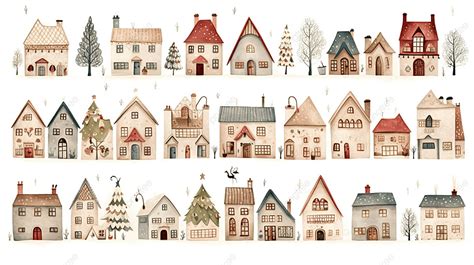 Illustration Of Houses Christmas Greeting Card Set Of Hand Drawn