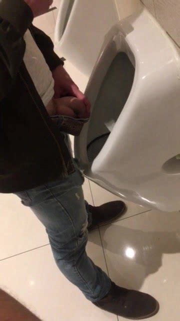 Urinal Spy Hung Uncut Guy Pissing At The Urinal