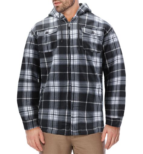 Mens Heavy Fleece Lined Sherpa Hoodie Plaid Flannel Jacket With Hood