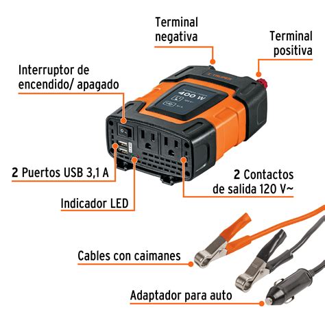 Inversor De Corriente De V A V W Con Puertos Usb Truper