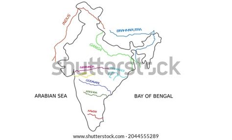 Major Indian Rivers On Map Shown Stock Illustration 2044555289