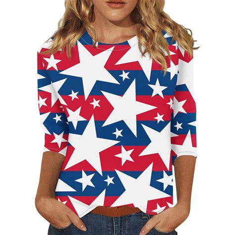 4th Of July 34 Sleeve American Flag Shirt Women Independence Day Usa Flag Tee Shirt Patriotic