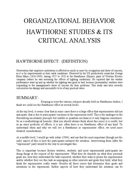 Hawthorne Effect: Definition & Criticism | PDF | Scientific Method ...