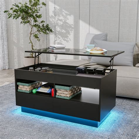 Wade Logan Ayotomi Lift Top Coffee Table With RGB LED Lights Hidden