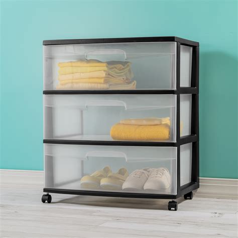 Sterilite Wide 3 Drawer Cart Black Versatile Plastic Storage Dresser