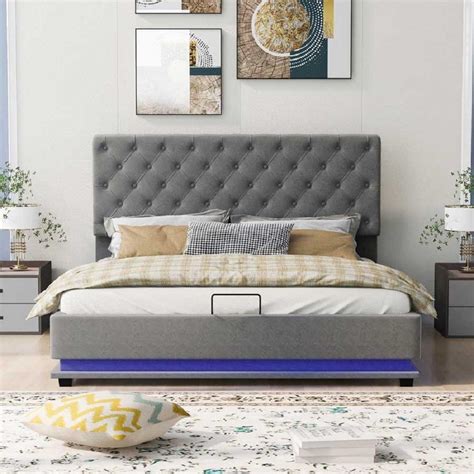 Merax Queen Size Storage Upholstered Platform Bed With Adjustable