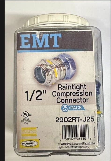 Raco Hubbell 2902rt J25 Emt Raintight Steel 12 Compression Connector