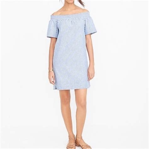 J Crew Dresses J Crew Blue And White Stripe Off The Shoulder Dress