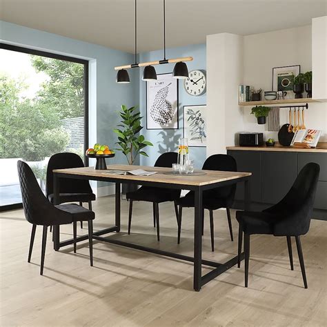 Avenue Dining Table Ricco Chairs Natural Oak Effect Black Steel