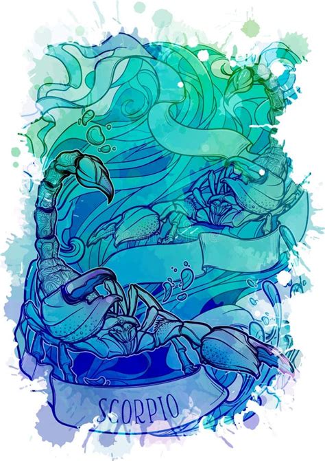 Escorpiao É De Agua - Sinal De Zodíaco Do Elemento Escorpião Da água. Desenho Linear ...