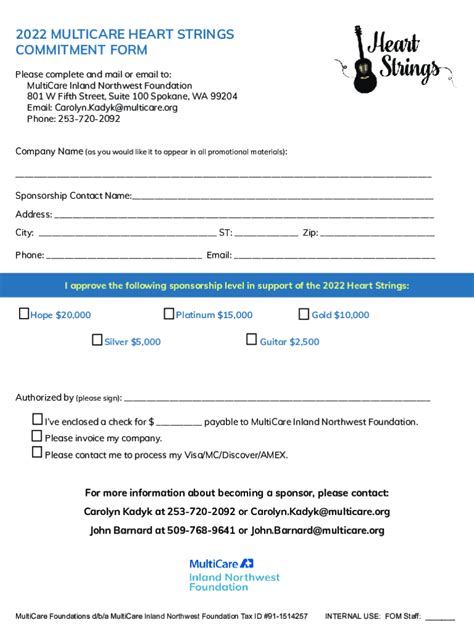 Fillable Online Heart Strings Donation Form Multicare Foundations Fax