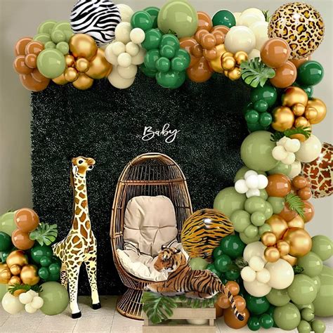 Green Brown Safari Balloons Jungle Safari Theme Party Decorations ...