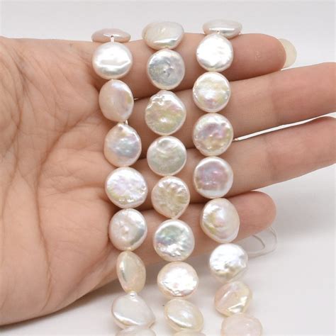 White Coin Pearls 11 12mm Freshwater Pearl Beads Disk Shape Smooth Coin Shape Pearl Natural