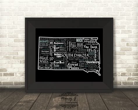 South Dakota Slogans Reversed Word Art Typography Map Etsy 日本