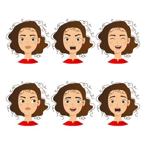 Premium Vector Woman With Different Facial Expressions Set