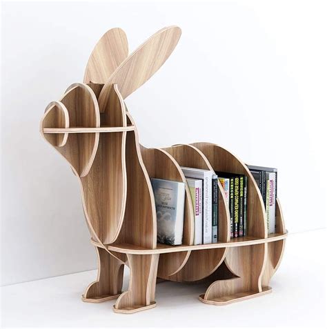 Rabbit Wooden Bookcase With Open Cubes And Shelves Free Standing