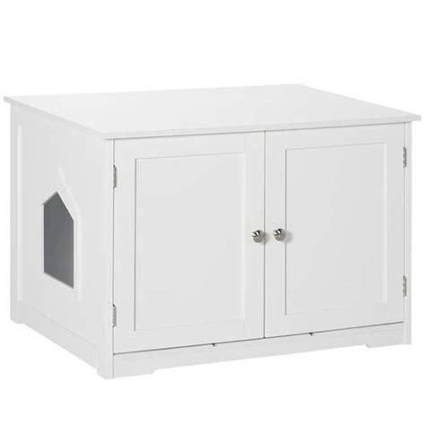 PawHut 29 5 In X 20 8 In X 20 In White Wooden Cat Litter Box