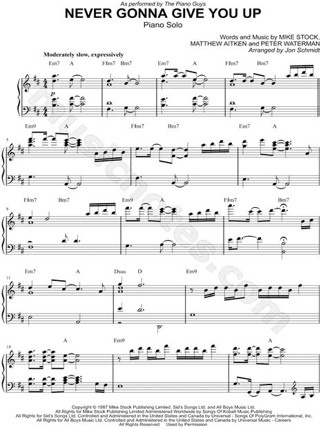 The Piano Guys Never Gonna Give You Up Sheet Music Piano Solo In D Major Download And Print