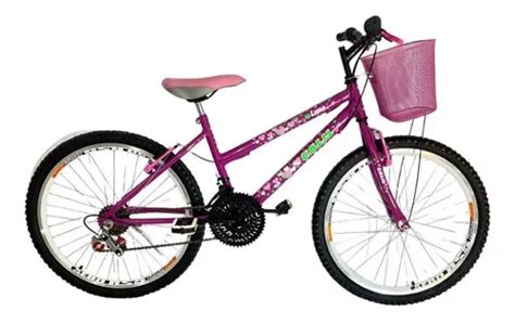 Bicicleta Aro 24 Infantil Calil Luna Feminina Cesta E Marcha