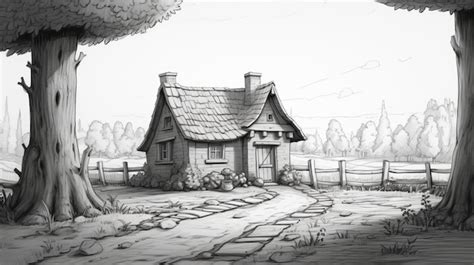 Premium AI Image | Highly Detailed Cartoon Cottage Animation In Pencil