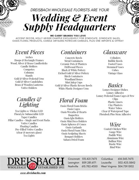 Wedding And Event Supply Checklist Dreisbach Wholesale Florists