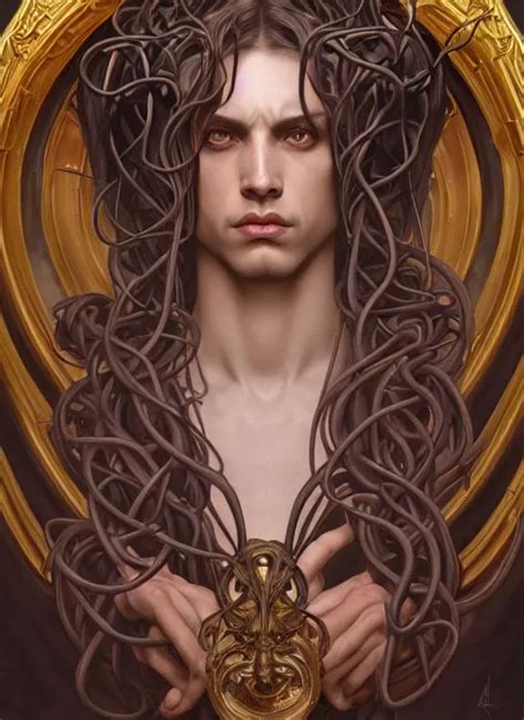 Symmetry Portrait Of A Male Version Of Medusa Stable Diffusion