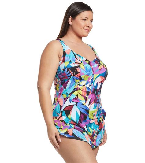 Maxine Plus Size Fiesta Chlorine Resistant Wide Strap Sarong One Piece