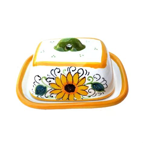 Small Butter Dish Majolica Ceramic Deruta Sunflower