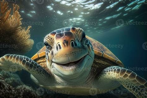 happy sea turtle underwater looking and you and smiling illustration 23947033 Stock Photo at ...