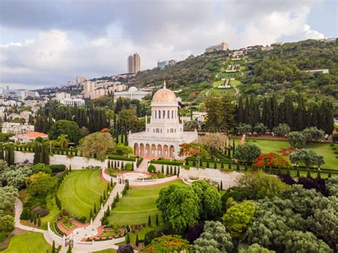 Aerial View Of Bahai Garden And Bahai Temple In Haifa Israel Stock