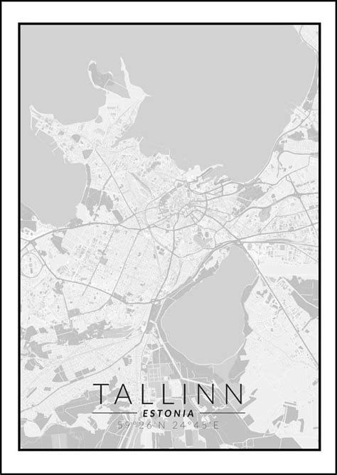 Galeria Plakatu Plakat Tallin Mapa Czarno Biała 29 7x42 cm Galeria