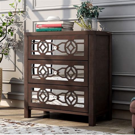 Buy Merax Wooden Storage Cabinet With 3 Drawers And Decorative Mirror